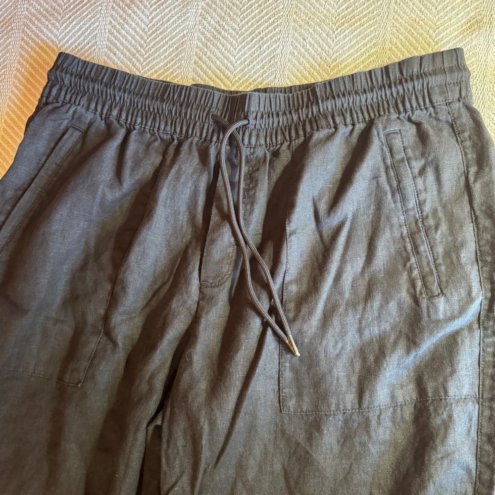 Athleta Retreat Linen Wide Leg Crop Pants Black Petite Large Hem Slits - Picture 2 of 10